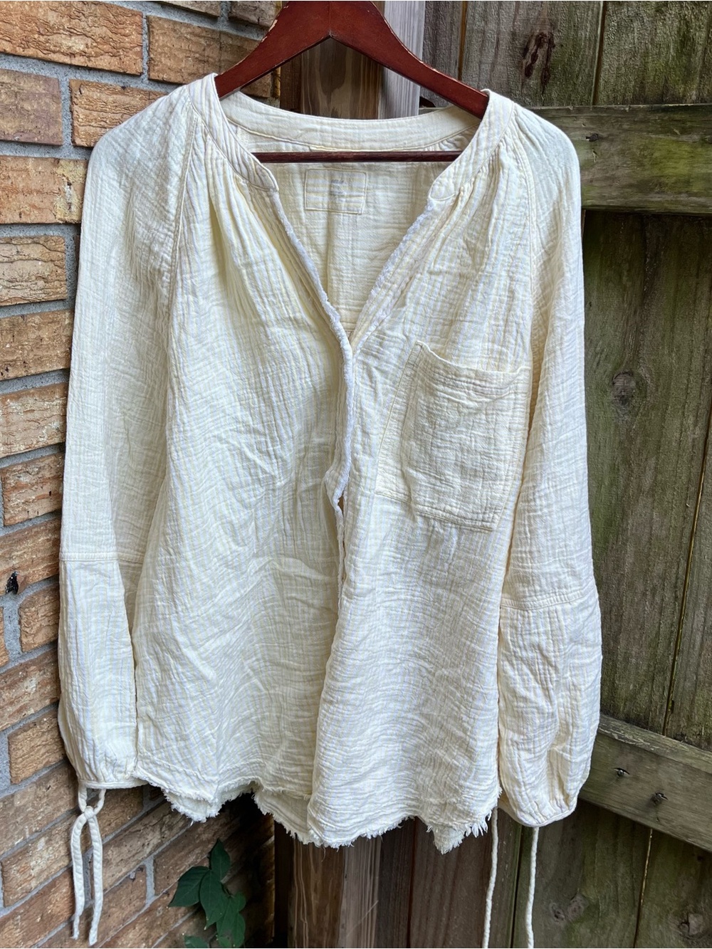 Aerie Oversized Yellow Striped Gauze Button-Down Shirt